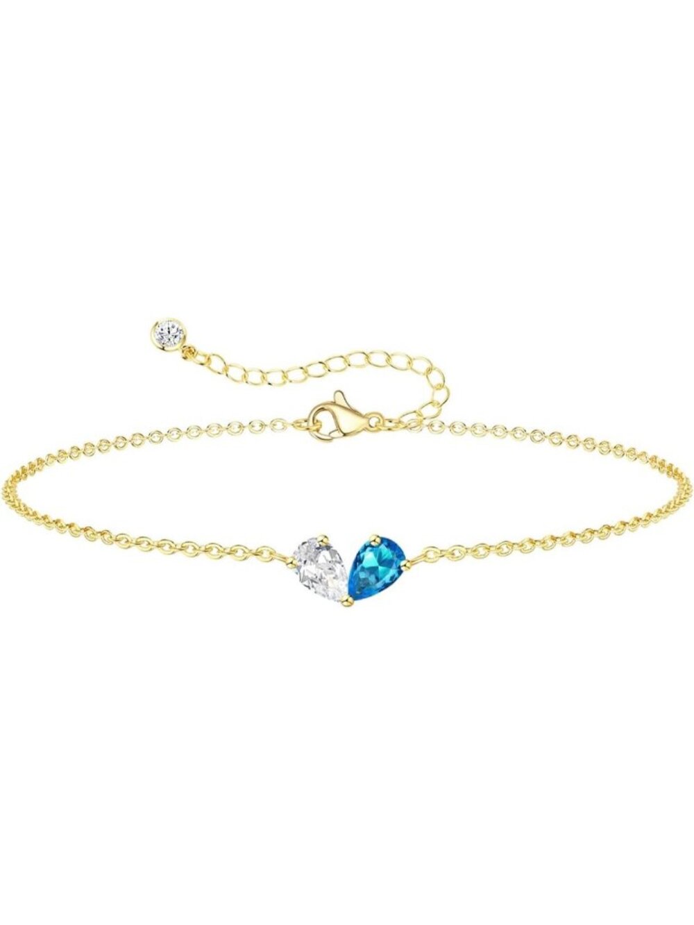 04-12 April&December Gold 2 Birthstone Heart Bracelet 14K Plated CZ